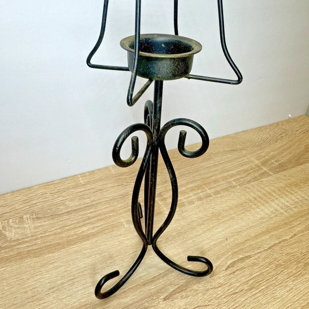 Black Metal Tealight Candle Holder Lamp Style Scrollwork Stand Table Decor